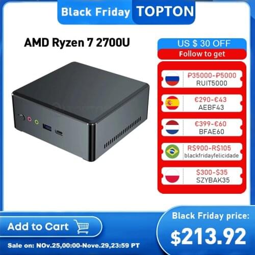 TOPTON AMD Mini PC Ryzen 7 2700U 5 3550H Athlon 3150U Vega Graphic 2*DDR4 M.2 NVMe SSD Gaming Computer Windows 10 3x4K HD WiFi
