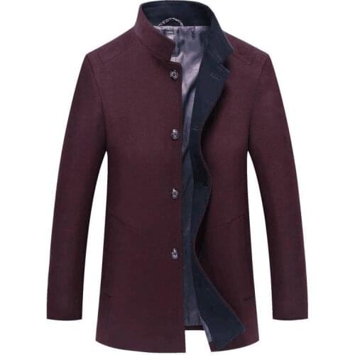 2020 New Mens Wool Jacket Winter Autumn Mens Long Slim Fit Coats Casual Stand Collar Solid Jackets Male SA937