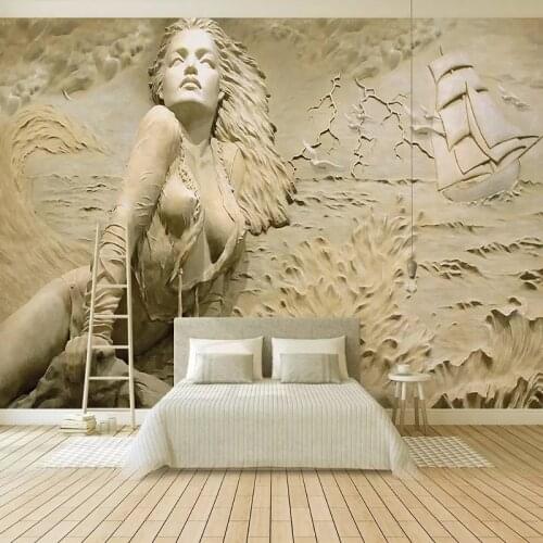Custom Wall Mural European Style Golden 3D Relief Seaside Beauty Figure Wallpaper Living Room TV Bedroom Art Home Decor Frescoes