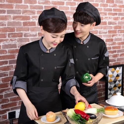2018 New Restaurant Food Service Long Sleeve Professional Head Chef Uniform Hotel High Quality Black Chef Jacket Free Shipping