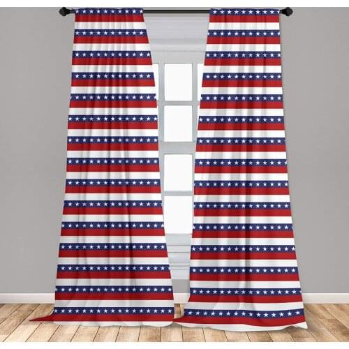Blue White 4th of July Window Curtains Stars and Stripes Pattern American Flag Inspired Patriotic Theme Lightweight Decorative