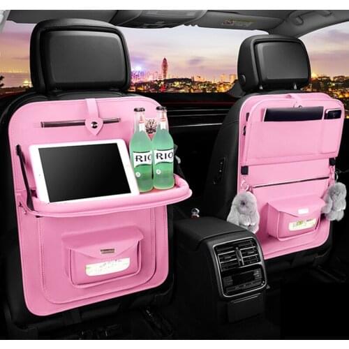 Car Seat Back Organizer Universal Vehicle Storage Holder Tray Type Leather Folding Sundries Storage Hanging Bag Car Accessories