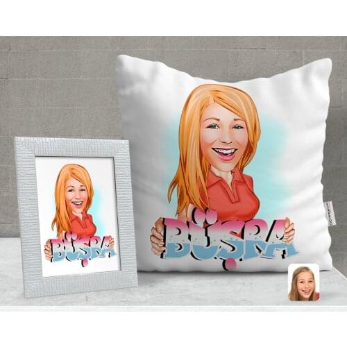 Personalized Is Women Caricature Of Decorative pillow And Frame Gift Seti-1