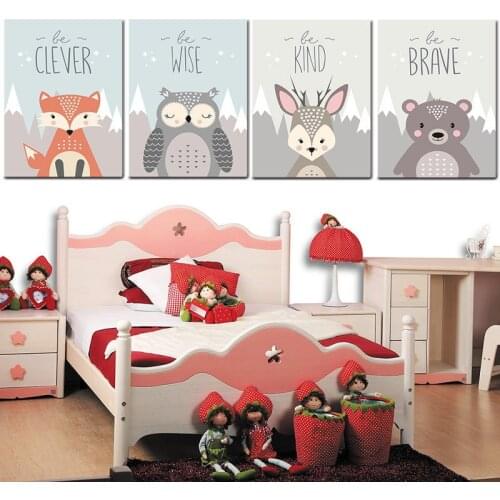 Nordic Animals Lions Fox Bears Art Wall Posters Cartoon Murals Kindergarten Childrens Room Home Decoration Cuadros Decorativos