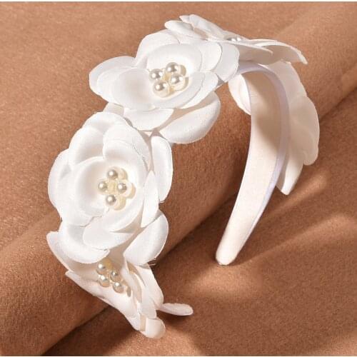 Super Fairy White Flower Petals Pearl Hairband Bride Wedding Headdress Party Dress Headband Travel Photo Shoot Hair Accessories
