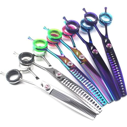 7 inch curved shears Professional 440c pet dog grooming thinning curved scissors toothed blade shears thinning rate about 45