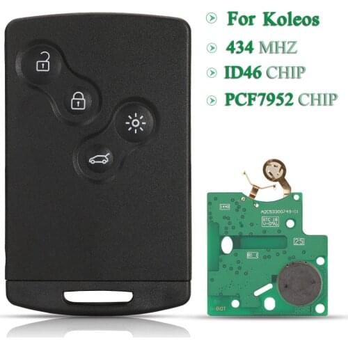 Bilchave 5pcs Keyless Go For Renault Koleos FOB 434MHz ID46 PCF7952 Chip Smart Remote Car Key 4Buttons With Blade Replacement