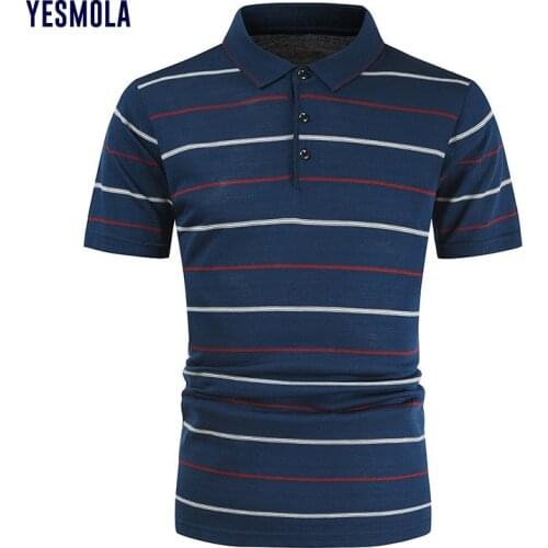 YESMOLA Men Polo Shirts Striped Casual Loose Lapel Short Sleevesummer Slim Fit Shirt Striped Streetwear Casual Male Polo Shirt