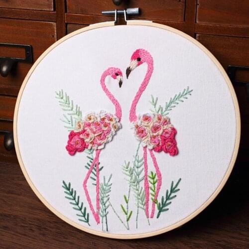 DIY Embroidery Flower Animals Handwork Needlework for Beginner Cross Stitch Kit Ribbon Painting Embroidery Hoop Home Decoration