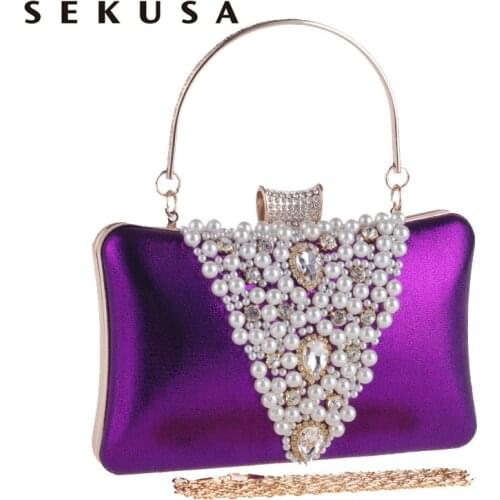 SEKUSA New Arrival V Design Beaded Embroidery Women Evening Bags Rhinestones Lady Luxurious Handbags For Wedding Purse Clutches