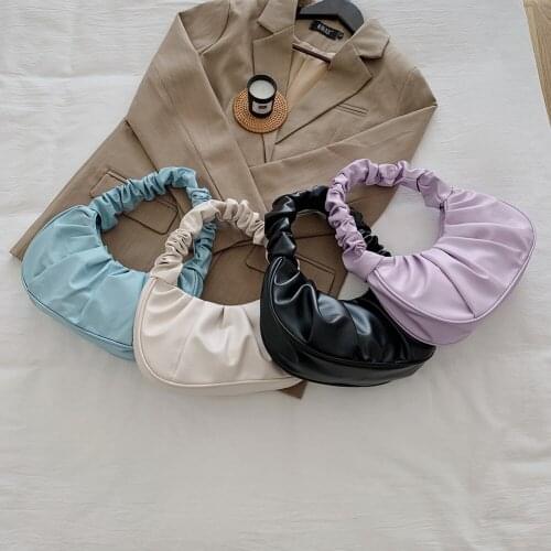 Fashion Women Shoulder Bags Pleated PU Leather Handbag 2021 Female Daily Autumn Casual Street Travel Underarm Bags Shopping Tote