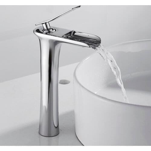 Waterfall Basin Faucet Counter Top Basin Mixer Tap Bathroom Sink Taps Tall Chrome Faucet Deck Mounted Single Hole Faucets