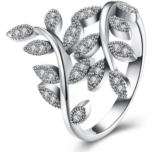 ZEMIOR Rings For Women 925 Sterling Silver Personality 5A+ Cubic Zirconia Plant Leaf Vintage Ring Anniversary For Girlfriend