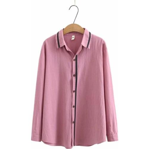 Womens oversize shirt turn-down collar cotton tops women 2021 Casual spring autumn navy yellow loose Blouse