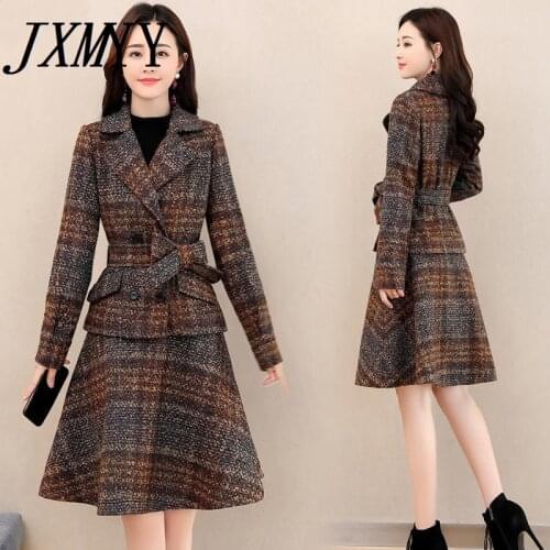 JXMYY Woolen Suit Skirt Women 2021 New Autumn And Winter Fashion Plaid Small Incense Wind Western Goddess Two-Piece Tide