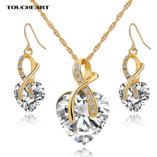 TOUCHEART Nigerian Wedding African Beads Jewelry Set Crystal Gold Heart Steampunk Necklaces White Earrings for Women Set140044