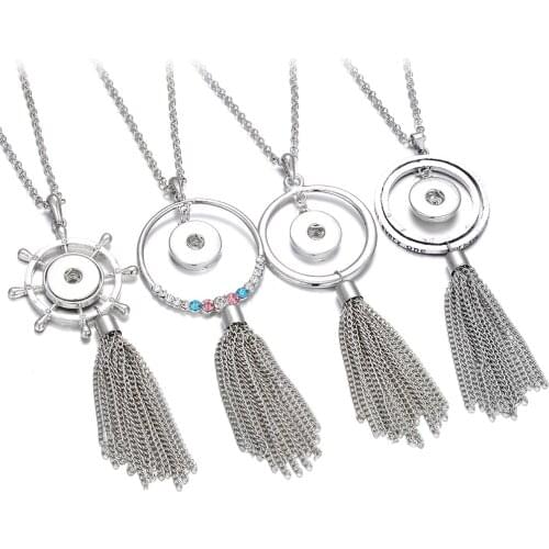 2019 New Snap Jewelry Long Tassel Necklace Round Metal 18mm Snap Button Necklace DIY Women Snap Pendant Necklaces