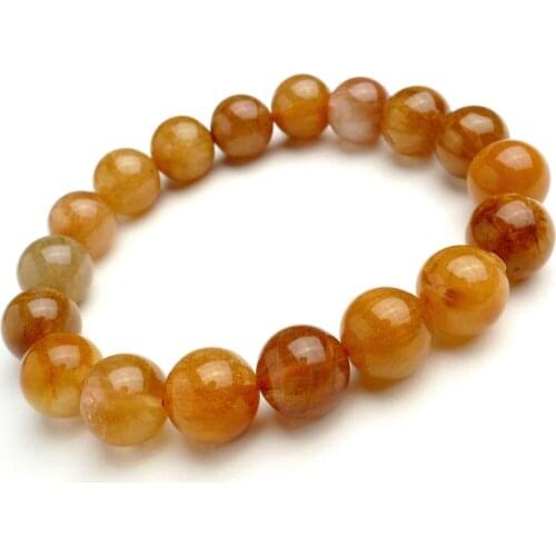 11mm Just One Free Shipping Fashion Jewelry Brazilian Genuine Natural Gold Copper Hair Rutilated Quartz Crystal Beads Bracelet
