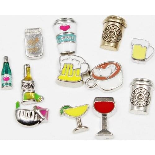 20pcs/lot Beer Coffee Drinks Juice Enamels Beverages Floating Charms For Glass Lockets Memory Pendant Jewelry Accessories