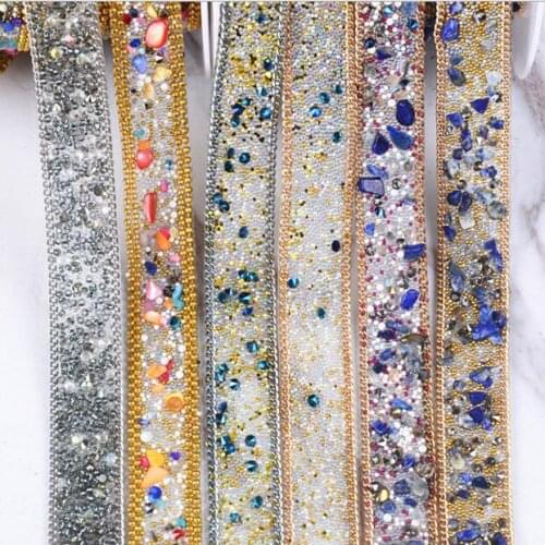 5pcs Beads Chain Lace Trim Rhinestones Appliques Sewing On Wedding Dress Shoes Accessories Bridal Belt Sashes Crystal Decoration