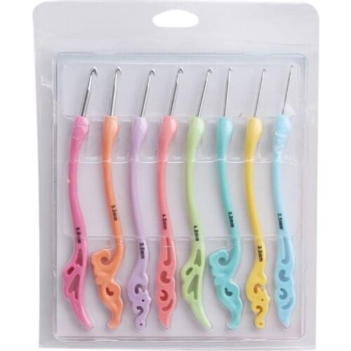 8Pcs Colorful Crochet Needs Fancy Soft Handle Aluminum Crochet Sewing Knitwear Diy Hand Tool Set