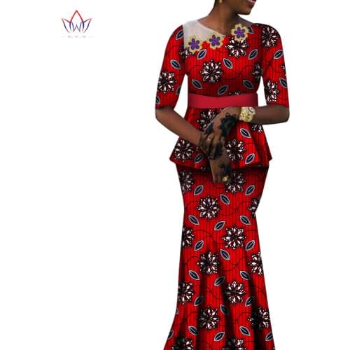 African Women Clothes Print Tops and Skirt Sets for Women Bazin Riche African Clothing 2 Pieces Customize Long Skirts Sets Y6271
