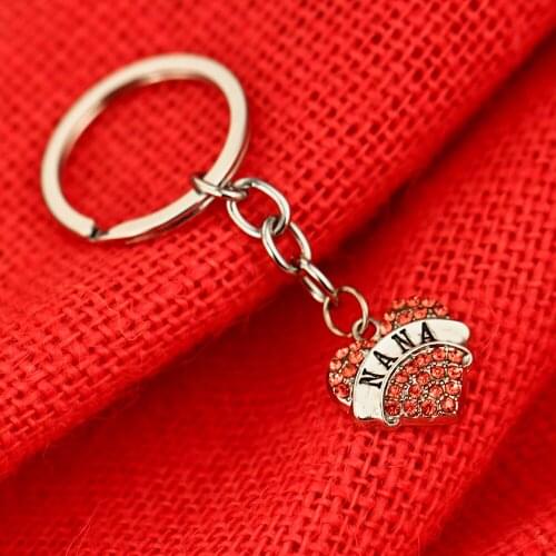Bespmosp 12PC/Lot NANA Keychain Pink Crystal Love Trendy Heart Pendant Charm Family Women Jewelry Grandma Keyring Gift Key Chain