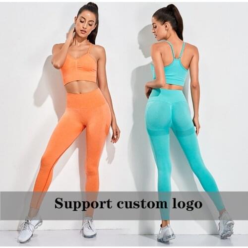 Seamless Women Yoga Set Workout Sportswear Gym Clothing Fitness Crop Top High Waist Running Leggings+ Sports bra sports suits