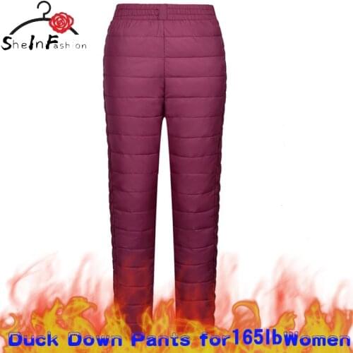 Winter 80% Duck Down Pants Women Warm Thickening Elastic High Waisted Warm Plus Size Trousers Middle Aged Red/Purple/Black