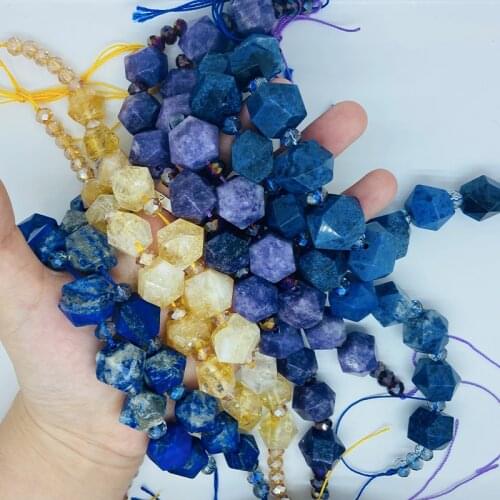 15-25mmX18-30mm Yellow Citrine Lepidolite Quartz Diamond Face Tower Chain Jewelry Production DIY Wedding Planning Necklace