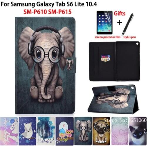 Case For Samsung Galaxy Tab S6 Lite 10.4'' 2020 P615 SM-P610 SM-P615 Cover Funda Fashion Animal Silicone PU Leather Stand Shell