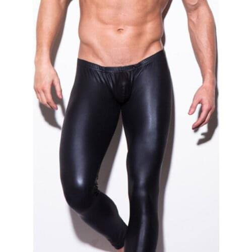 Black Faux Leather Pants Men New PU Leather Penis Pouch Pants Fashion Stage Club Wear High Quality Mens Skinny Trousers
