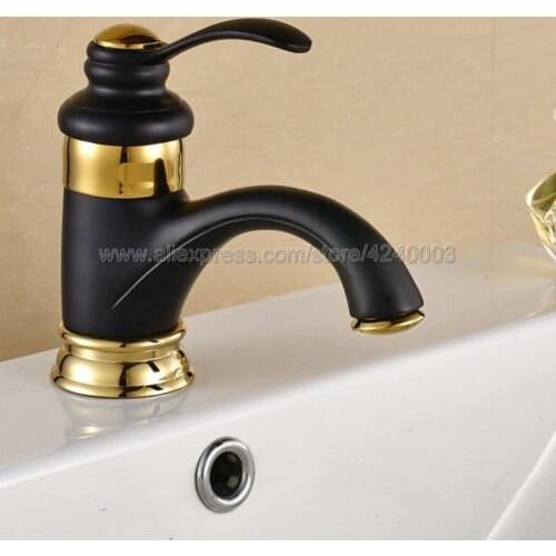 Black Ol Ribbed Bronze & Gold Brass Basin Faucet Deck Mount Bathroom Faucet Vanity Vessel Sinks Mixer Tap Knf051