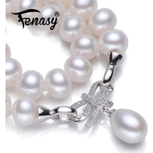 FENASY 8 to 9 mm Natural Freshwater Pearl Necklaces For Women Luxury Wedding Engagement Party Jewelry Long Necklace
