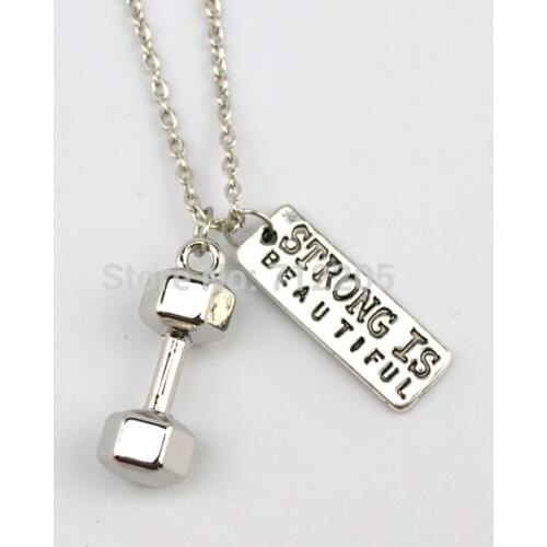 Dumbbell barbell with Stong is Beautiful chain necklace Fitness weightlifting Gym necklace (A1180)