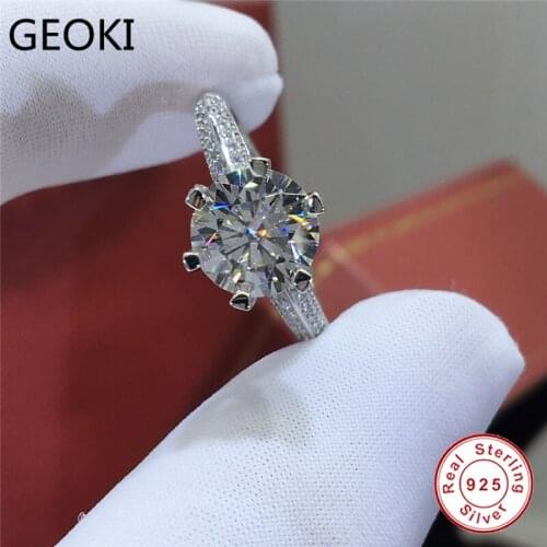 Geoki 925 Sterling Silver Passed Diamond Test 1-2 Ct Perfect Cut D Color VVS1 Moissanite Stone Ring Women Luxury Wedding Jewelry
