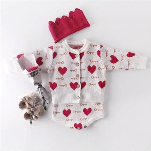 0-24m newborn baby girls clothing set autumn winter cotton knitted long sleeve cardigans+suspender jumpsuit sets children onesie