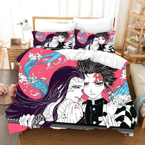 New Hot Sale Anime Demon Slayer 3D Bedding Set Cartoon Printed Duvet Cover + Pillowcase Bed Linens Twin Full Queen King Size