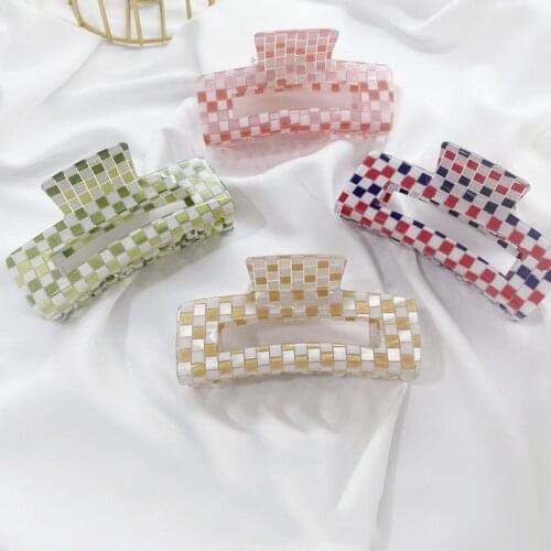 New Acrylic Large Hair Claw Clips Mosaic Plaid Colorful Checkered Grid Geometric Clamps Shark Clip Ins Women Hair Accessories