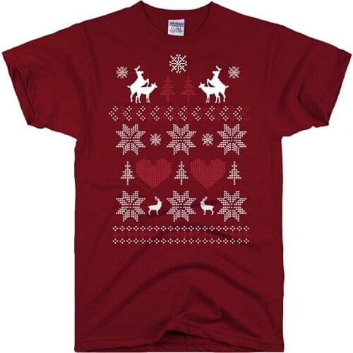 Slim Fit O Neck Tee Shirt Men New Tshirt Mens Ugly Christmas Sweater Humping Reindeer T-Shirt RED