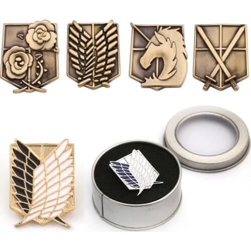 Attack On Titan Pins Enamel Wings Brooches Black White Blue Feather Pin Metal Mini Giant Legion Flag Badge Pins Brooch