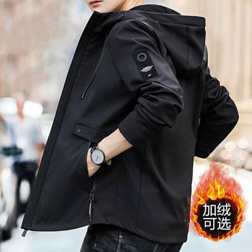 Autumn coat mens new spring and autumn hooded jacket mens fashion Korean simple versatile casual Plush