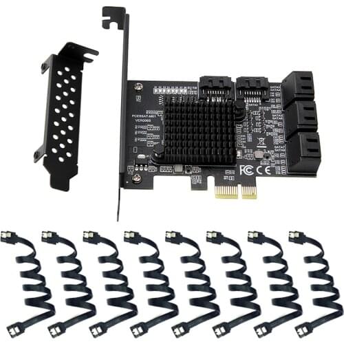 PCI-E SATA 2X 4X 8X 16X PCI-E Cards PCI Express to SATA 3.0 8-Port SATA III 6Gbps Expansion Adapter Boards with SATA3 Data Cable