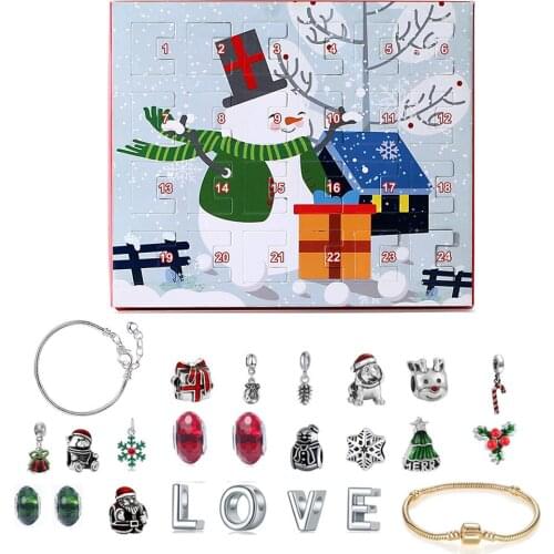 DIY Christmas Advent Calendar Jewelry Gift Box Electroplated Aluminum Alloy Bracelet Necklace Accessory Set For Girls Xmas Decor