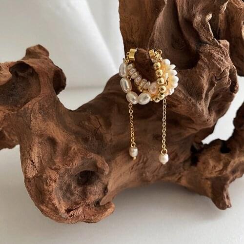 WTLTC 1 pcs Baroque Freshwater Pearl Tassel Clip Earrings Magnetic Layered Ear Cuff Earrings Vintage Drop No Piercing Earrings