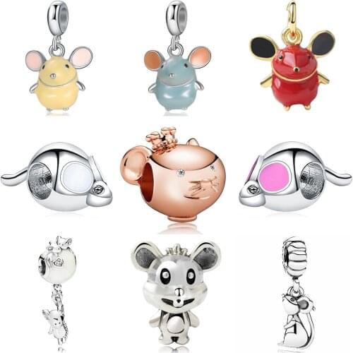 Mouse series fit pandora charms bracelet diy animal bead jewelry pendant bangle making for women gift