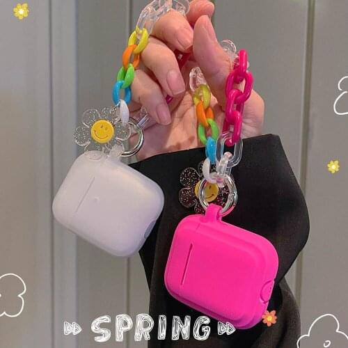 Silicone Case for Apple AirPods 1 2 Pro Case Soft Protective Cover Earphone Accessories with Smile Sun Flower Keychain Bracelet