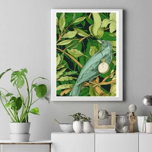 Nordic Cartoon Bird Green Leaf Posters Prints Wall Art Pictures Canvas Painting for Living Room Baby Kids Room Home Decor