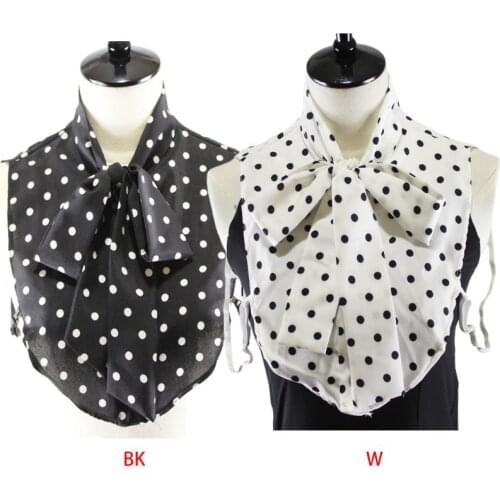 Stylish Lady Ribbon Bowknot Fake Collar Women Casual Polka Dot Print Detachable Collar Half-Shirt Clothing Decor Accessories