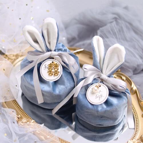 1/5pcs Candy Bag Easter Decoration Bunny Ears Velvet Snack Bag Baking Biscuit Packaging Bag Party Gift Bag wedding Decoration
